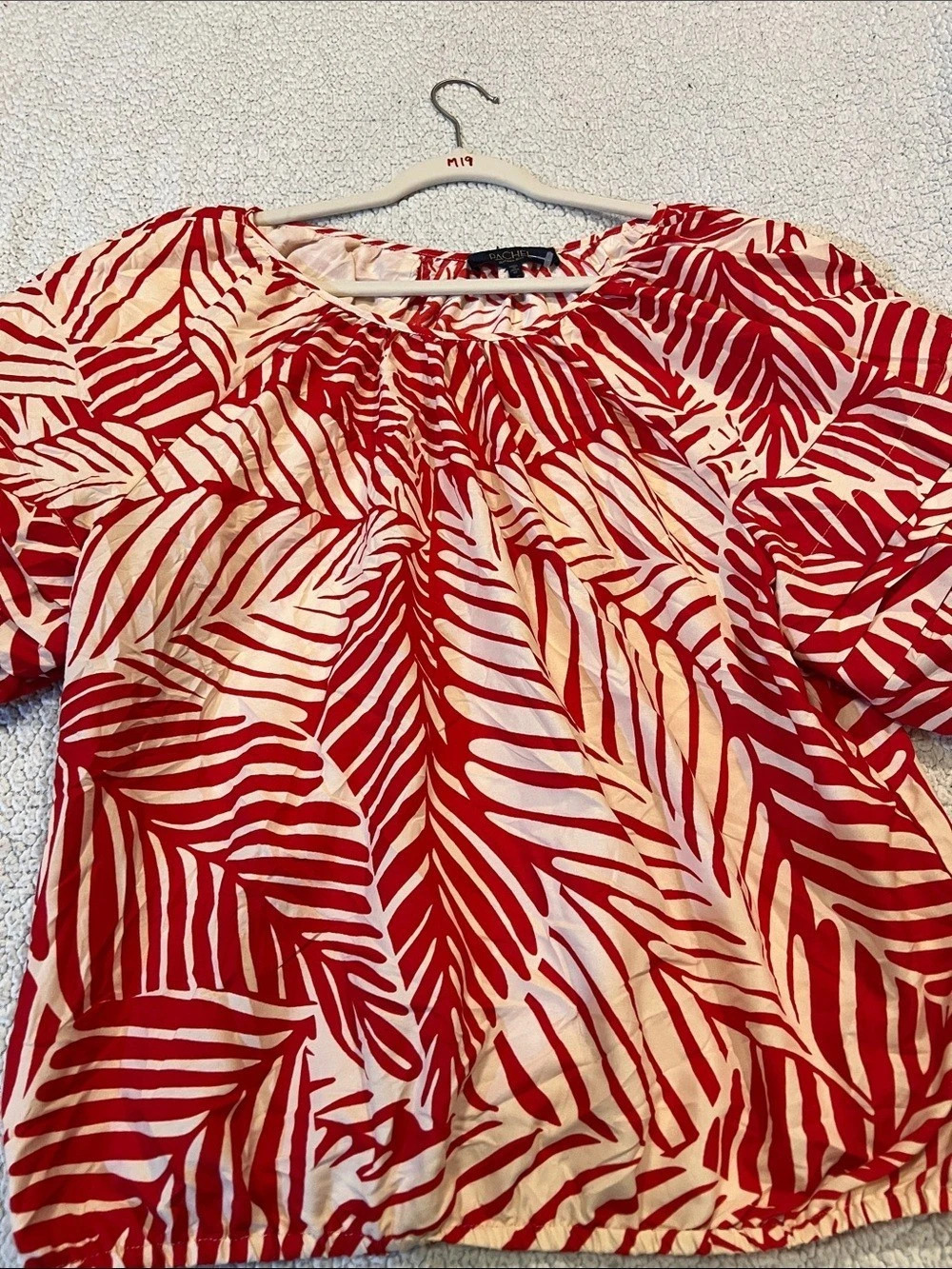 Rachel Roy Red & Cream Printed Short Sleeve Blouse Size 1Xl